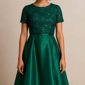 Badgley Mischka Green 2 Piece Glitzy Formal Hi-Low Gown